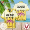 Flamingo Drink Beer You'll Never Drink Alone Print Short Sleeve Hawaiian Casual Shirt Vesles2014S