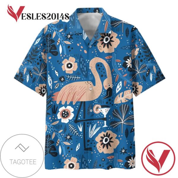 Flamingo Drink Coktail Print Short Sleeve Hawaiian Casual Shirt Vesles2014S 1