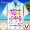 Flamingo Drink Wine Watch Me Sip Watch Me Laylay Print Short Sleeve Hawaiian Casual Shirt Vesles2014S