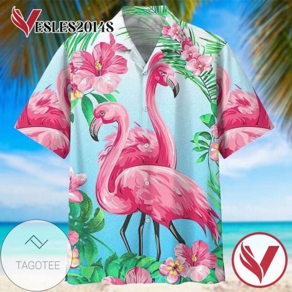 Flamingo Hawaiian Graphic Print Short Sleeve Hawaiian Casual Shirt Vesles2014S 1