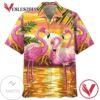 Flamingo In Sunset Print Short Sleeve Hawaiian Casual Shirt Vesles2014S