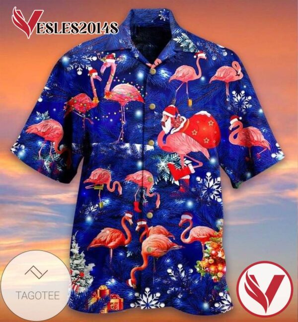 Flamingo Merry Christmas Print Short Sleeve Hawaiian Casual Shirt Vesles2014S