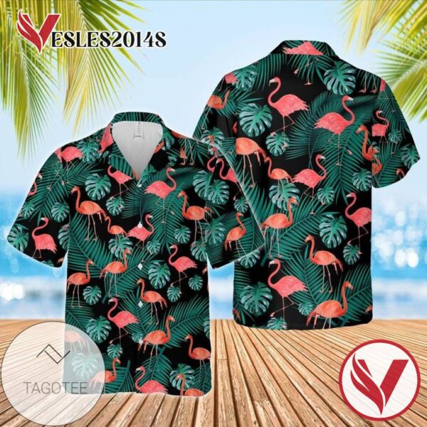 Flamingo Palm Hawaiian Graphic Print Short Sleeve Hawaiian Casual Shirt Vesles2014S 1