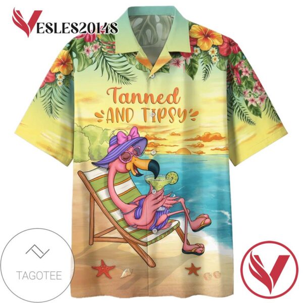 Flamingo Tanned And Tipsy Print Short Sleeve Hawaiian Casual Shirt Vesles2014S 1