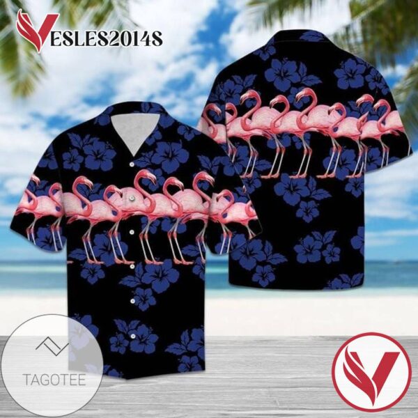 Flamingos Hawaiian Graphic Print Short Sleeve Hawaiian Casual Shirt Vesles2014S