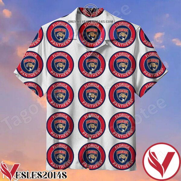 Florida Panthers Circle Logo White Hawaiian Shirt, Unique Gifts For Friends - Vesles2014S 1