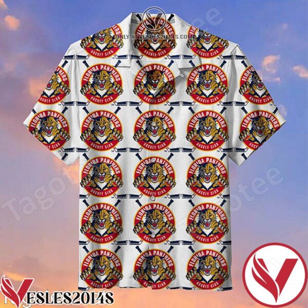Florida Panthers Hockey Club Circle Logo White Hawaiian Shirt, Unique Gifts For Friends - Vesles2014S 1