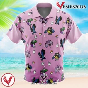 Flying Type Pattern Pokemon Hawaiian Button Up Shirt, Perfect Gifts For Anime Lovers - Vesles2014S