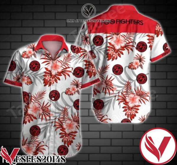 Foo Fighters Red Tropical Hibiscus Palm Leaf Hawaiian Shirt, Unique Gifts For Friends - Vesles2014S 1