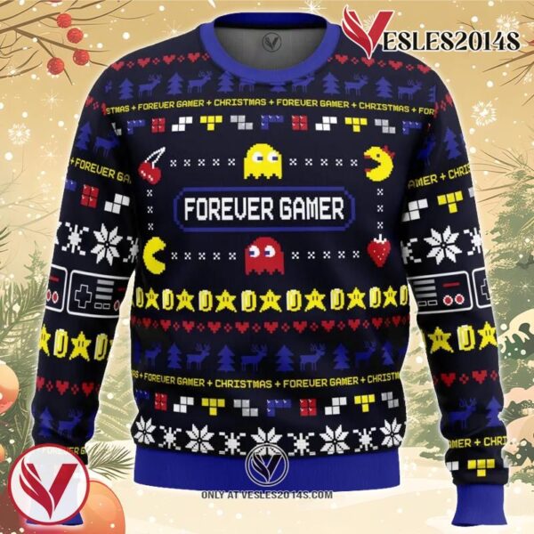 Forever Gamer Christmas Pac-Man Ugly Christmas Sweater, Unique Christmas Gift For Fans - Vesles2014S