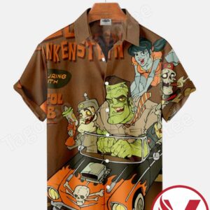 Frankenstein And Friends Motor Racing Halloween Hawaiian Shirt, Unique Gifts For Friends - Vesles2014S 1