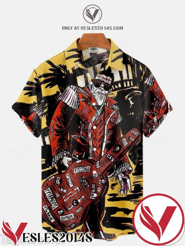 Frankenstein And Guitar Halloween Hawaiian Shirt, Unique Gifts For Friends - Vesles2014S 1