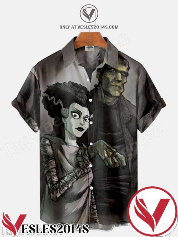 Frankenstein And The Bride Art Halloween Hawaiian Shirt, Unique Gifts For Friends - Vesles2014S 1