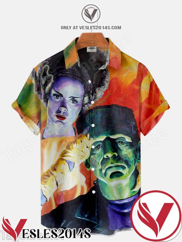 Frankenstein And The Bride Halloween Hawaiian Shirt, Unique Gifts For Friends - Vesles2014S 1