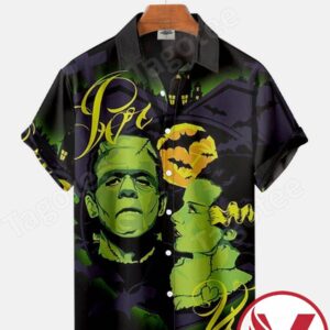 Frankenstein And The Bride Halloween Night Halloween Hawaiian Shirt, Unique Gifts For Friends - Vesles2014S 1