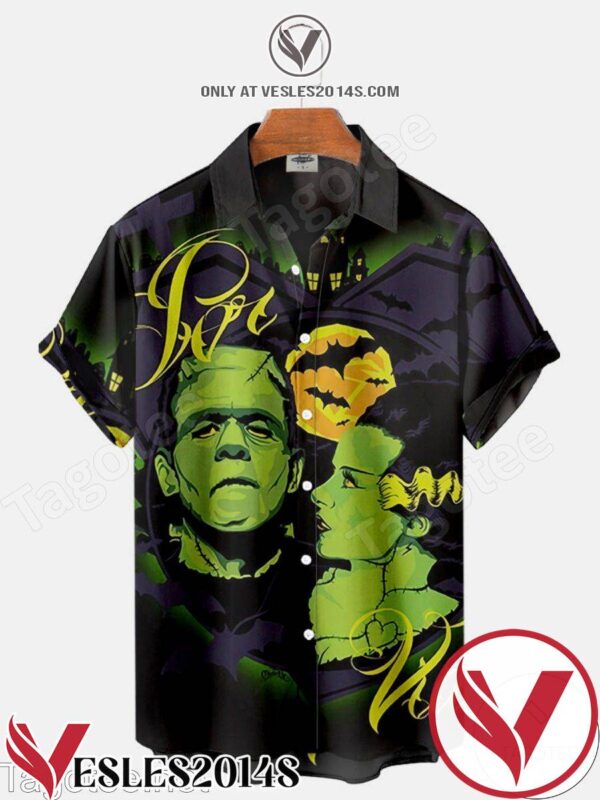 Frankenstein And The Bride Halloween Night Halloween Hawaiian Shirt, Unique Gifts For Friends - Vesles2014S 1