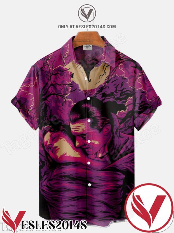 Frankenstein And The Bride Purple Halloween Hawaiian Shirt, Unique Gifts For Friends - Vesles2014S 1