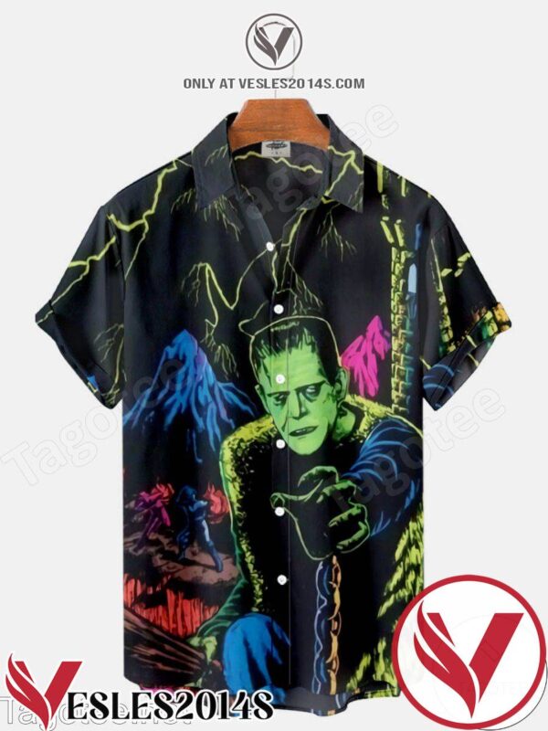 Frankenstein Black Light Poster Halloween Hawaiian Shirt, Unique Gifts For Friends - Vesles2014S 1