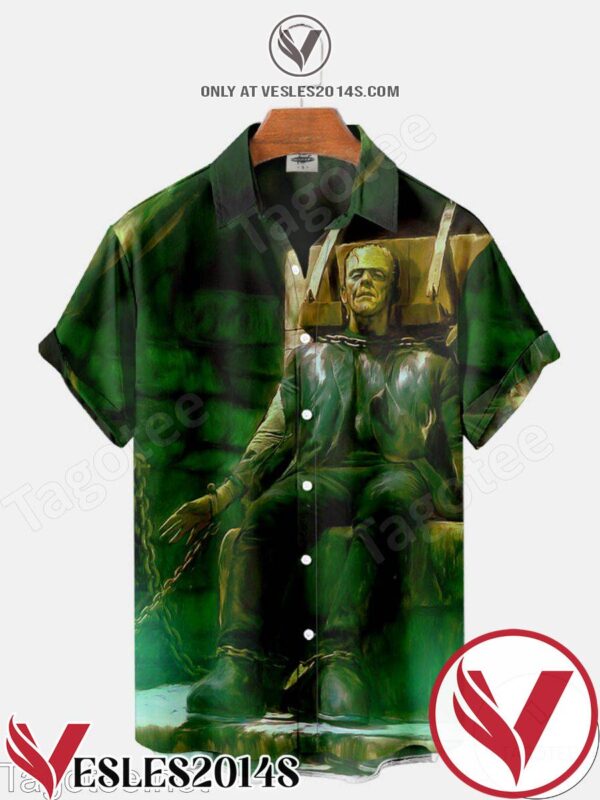 Frankenstein Chained To A Chair Halloween Hawaiian Shirt, Unique Gifts For Friends - Vesles2014S 1