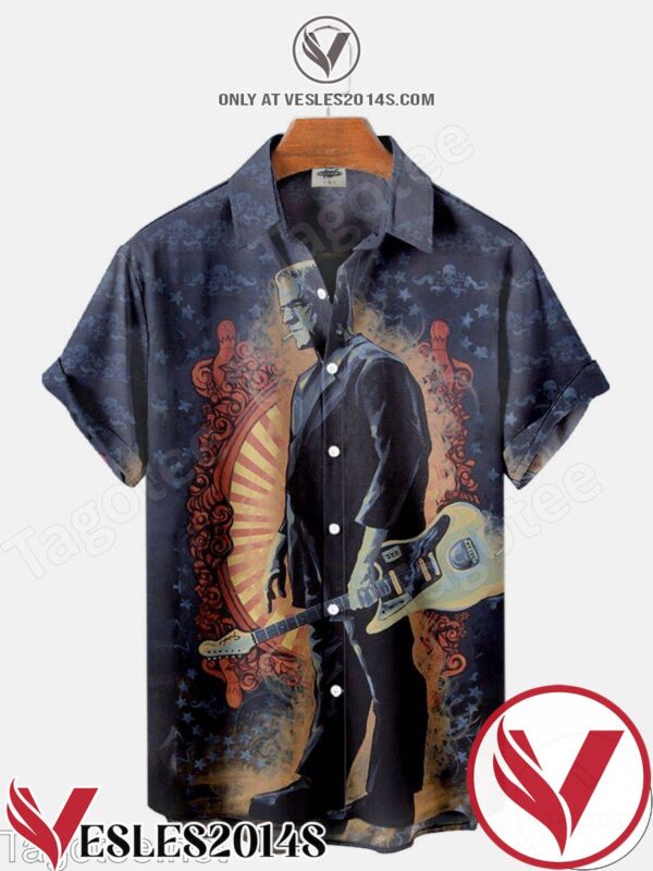 Frankenstein Smoking And Holding A Guitar Halloween Hawaiian Shirt, Unique Gifts For Friends - Vesles2014S 1