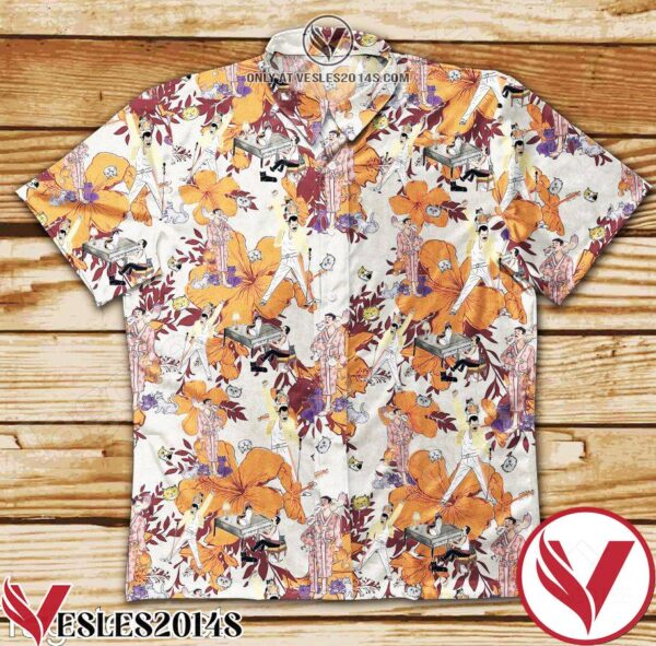 Freddie Mercury Face Cats Orange Hibiscus Hawaiian Shirt, Unique Gifts For Friends - Vesles2014S 1
