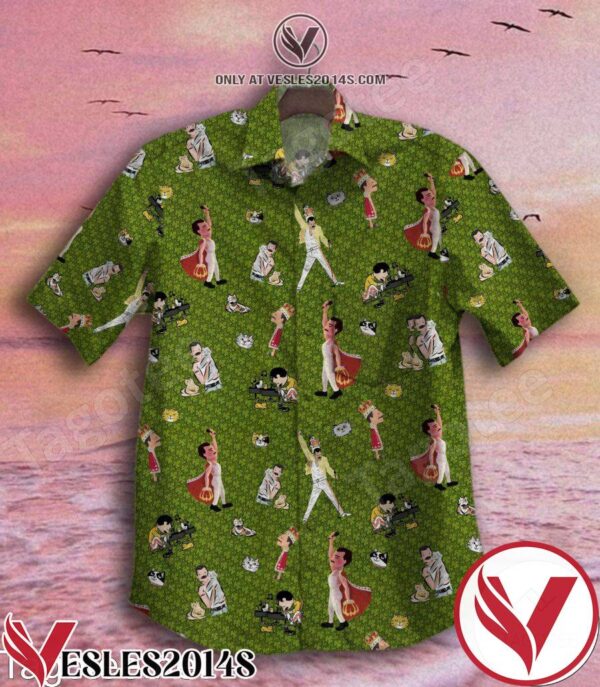 Freddie Mercury Spirit Queen And Cat Face Green Hawaiian Shirt, Unique Gifts For Friends - Vesles2014S 1