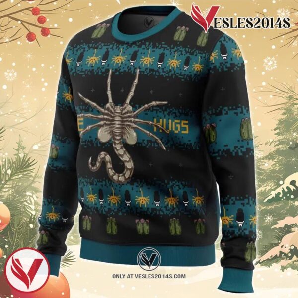 Free Hugs Alien Facehugger Ugly Christmas Sweater, Unique Christmas Gift For Fans - Vesles2014S 1