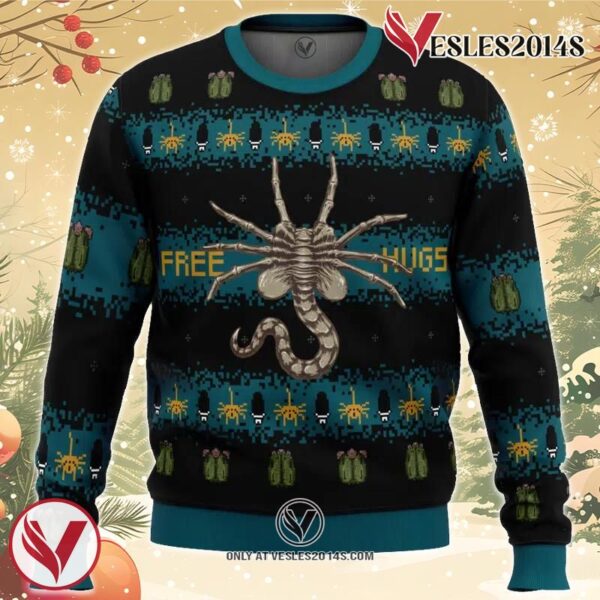 Free Hugs Alien Facehugger Ugly Christmas Sweater, Unique Christmas Gift For Fans - Vesles2014S