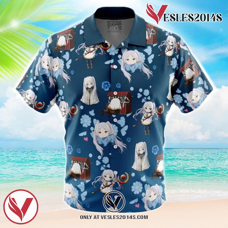 Frieren Beyond Journey’s End Pattern Hawaiian Button Up Shirt, Perfect Gifts For Anime Lovers - Vesles2014S 1