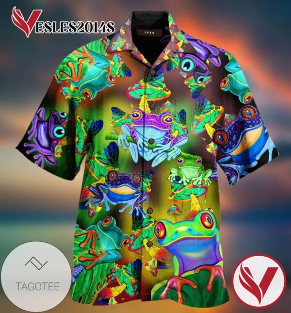 Frogs and mushrooms Print Short Sleeve Hawaiian Casual Shirt Vesles2014S 1