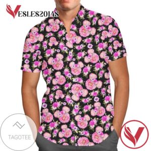 Fuchsia Pink Floral Minnie Ears For men And Women Graphic Print Short Sleeve Hawaiian Casual Shirt Vesles2014S 1