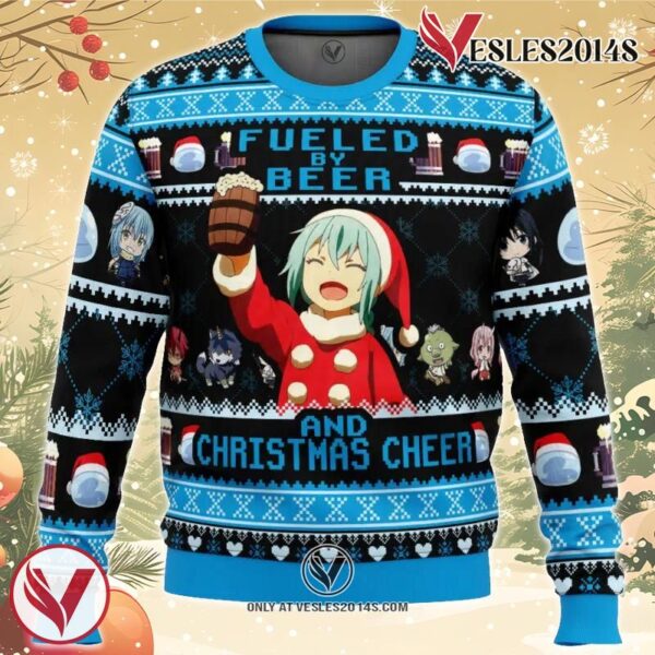 Fueled By Beer That Time I Got Reincarnated as a Slime Ugly Christmas Sweater, Unique Christmas Gift For Fans - Vesles2014S