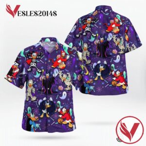 Funny Duck Cosplay Horror Characters Halloween Casual Beach Full Printing Hawaiian Shirt Vesles2014S