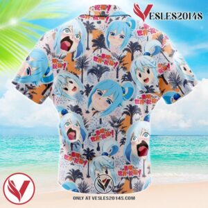 Funny Face Aqua Konosuba Hawaiian Button Up Shirt, Perfect Gifts For Anime Lovers - Vesles2014S 1