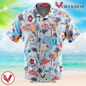 Funny Face Aqua Konosuba Hawaiian Button Up Shirt, Perfect Gifts For Anime Lovers - Vesles2014S