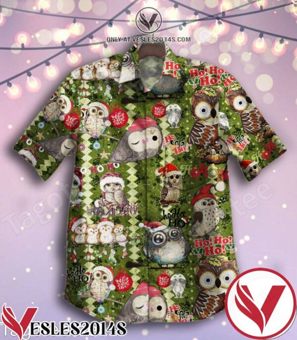 Funny Owl Ho Ho Ho Christmas Green Hawaiian Shirt, Unique Gifts For Friends - Vesles2014S 1