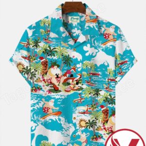 Funny Santa And Elk Surfing Blue Hawaiian Shirt, Unique Gifts For Friends - Vesles2014S 1