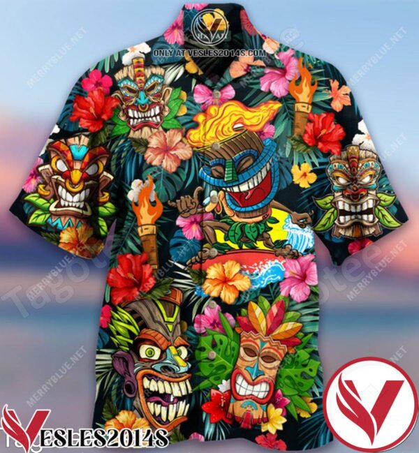 Funny Tiki Tiki Colorful Hibiscus Flowers Tropical Hawaiian Shirt, Unique Gifts For Friends - Vesles2014S 1