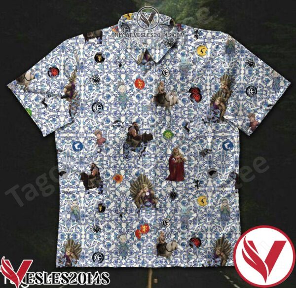 Game Of Thrones Characters Chibi Blue And White Pattern Hawaiian Shirt, Unique Gifts For Friends - Vesles2014S 1