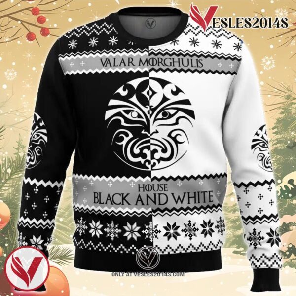 Game of Thrones House Black and White Ugly Christmas Sweater, Unique Christmas Gift For Fans - Vesles2014S