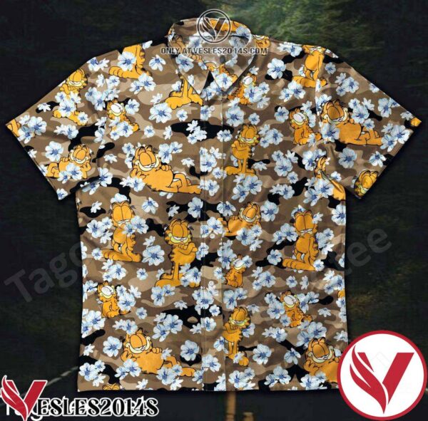 Garfield White Flower Brown Camo Hawaiian Shirt, Unique Gifts For Friends - Vesles2014S 1