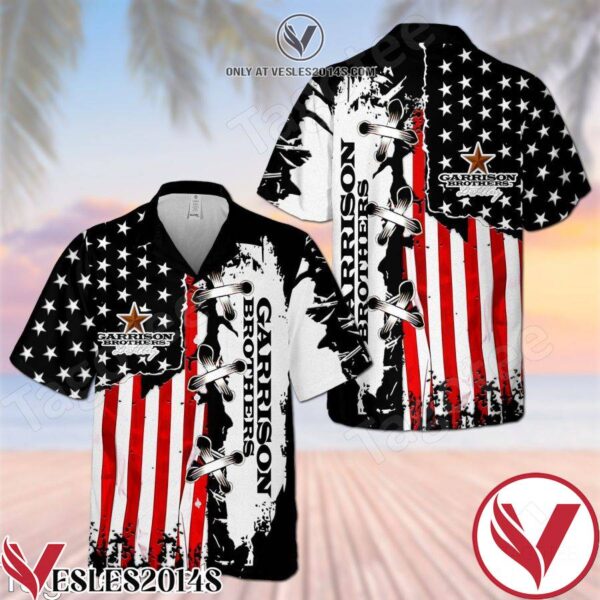 Garrison Brothers Usa Flag Cross Stitch Black White Hawaiian Shirt And Short, Unique Gifts For Friends - Vesles2014S 1