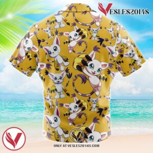 Gatomon Digimon Hawaiian Button Up Shirt, Perfect Gifts For Anime Lovers - Vesles2014S 1