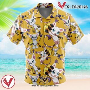 Gatomon Digimon Hawaiian Button Up Shirt, Perfect Gifts For Anime Lovers - Vesles2014S