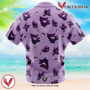 Gengar Pattern Pokemon Hawaiian Button Up Shirt, Perfect Gifts For Anime Lovers - Vesles2014S 1