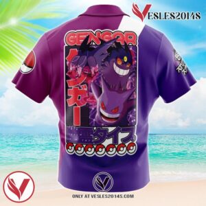 Gengar V2 Pokemon Hawaiian Button Up Shirt, Perfect Gifts For Anime Lovers - Vesles2014S 1