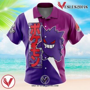 Gengar V2 Pokemon Hawaiian Button Up Shirt, Perfect Gifts For Anime Lovers - Vesles2014S