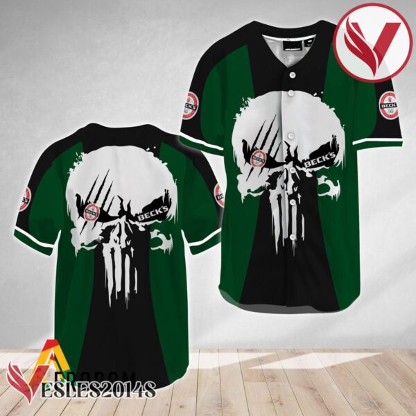 Ghost Head White Skull Beck's Beer Baseball Jersey, Perfect Gifts For Fans - Vesles2014S