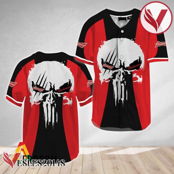 Ghost Head White Skull Budweiser Beer Baseball Jersey, Perfect Gifts For Fans - Vesles2014S