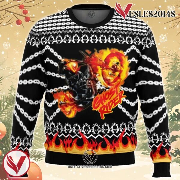 Ghost Rider Ugly Christmas Sweater, Unique Christmas Gift For Fans - Vesles2014S